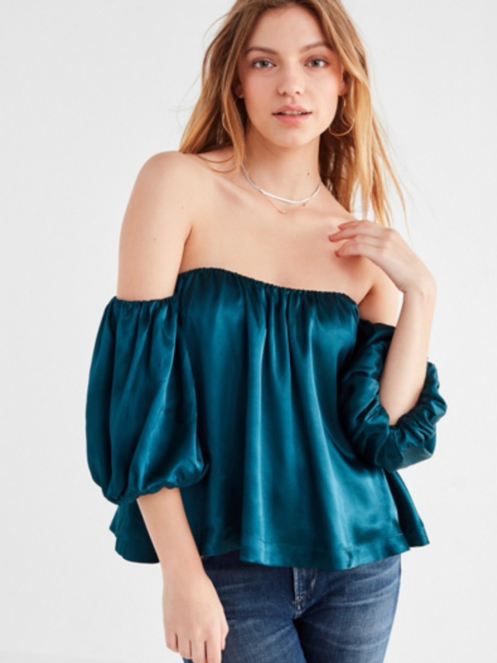 UO Dia Off-The-Shoulder Silky Top